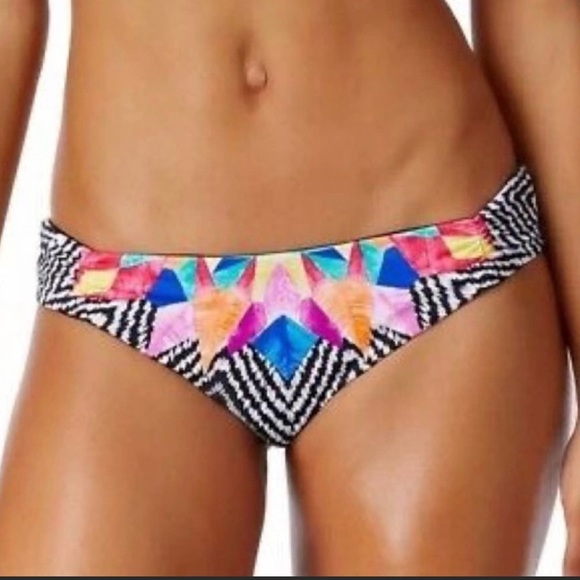 NWT Bar III | Feathered Daze Bikini Bottoms Size Large Reversible Multi & Black - Picture 1 of 16